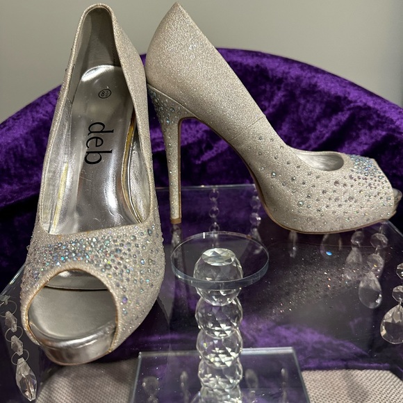 DEB size 8.5 Silver Glitter & Rhinestones Prom Pageant Wedding bride stiletto - Picture 2 of 7